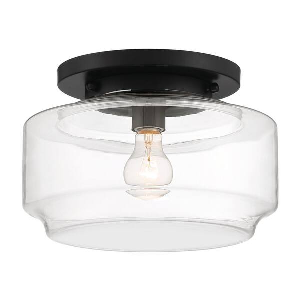 CRAFTMADE Peri 12 in. 1 Light Flat Black Finish Transitional Flush Mount with Clear Glass and No Bulbs Included