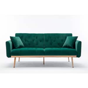 63.78 in. Green Velvet Sofa, Accent sofa Loveseat Sofa with Rose Gold Metal Feet
