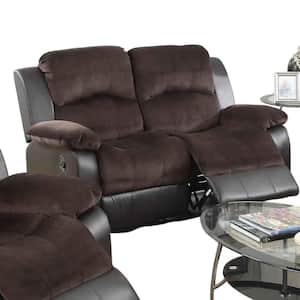 61 in. Brown Solid Faux Leather 2-Seater Reclining Loveseat with Wooden Frame