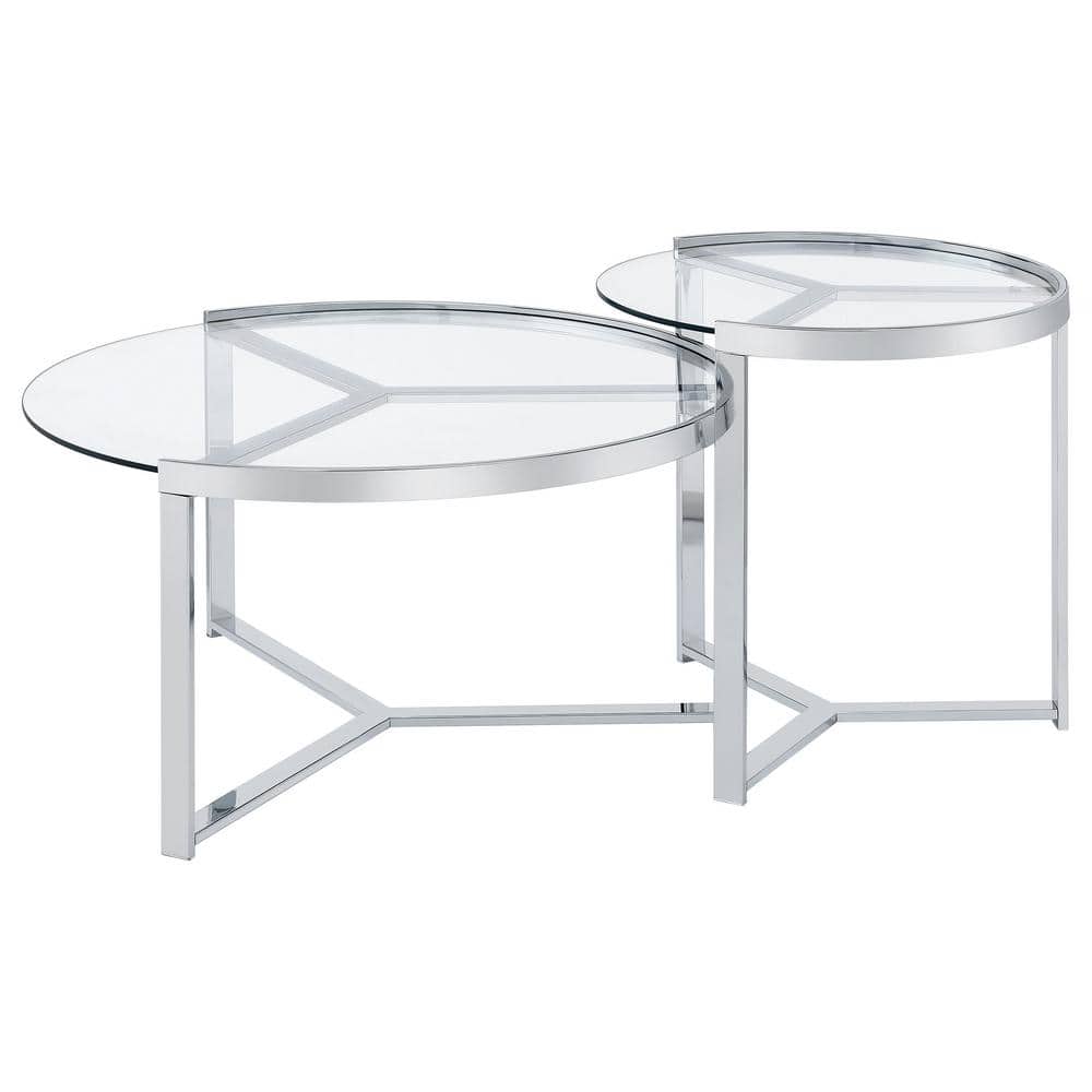 Delia Round Chrome and Glass Nesting Coffee Table Set