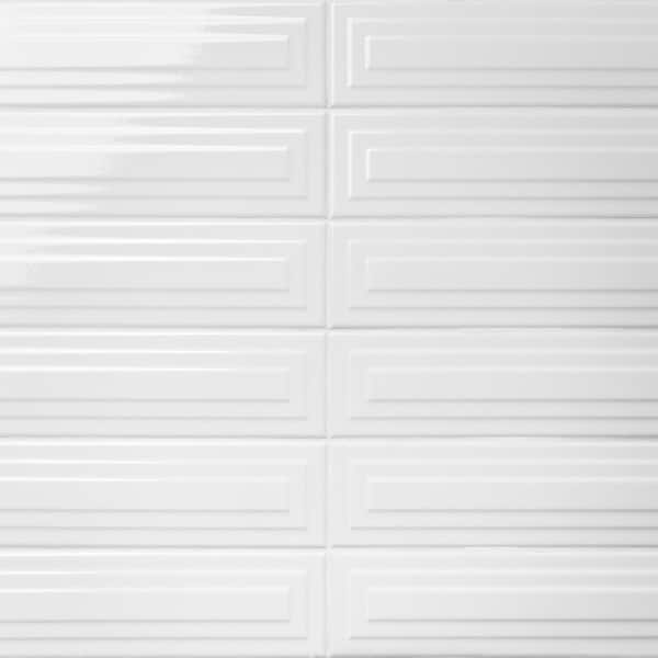 Ivy Hill Tile Colorwave Framed White 4.43 in. x 17.62 in. Polished Crackled Ceramic Wall Tile (7.08 Sq. Ft./Case)