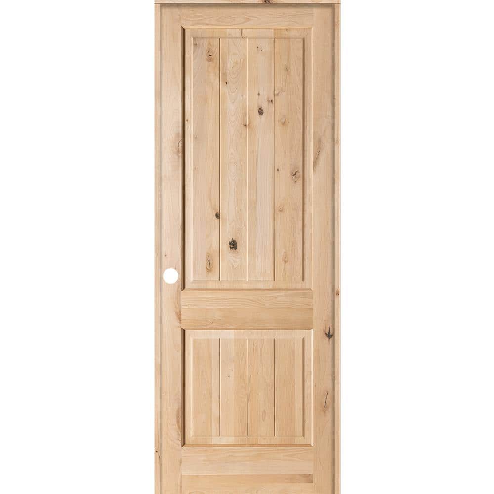 42 in. x 96 in. Knotty Alder 2 Panel Square Top V-Groove Solid Wood Right-Hand Single Prehung Interior Door price history on PriceWatchPro