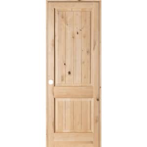 42 in. x 96 in. Knotty Alder 2 Panel Square Top V-Groove Solid Wood Right-Hand Single Prehung Interior Door