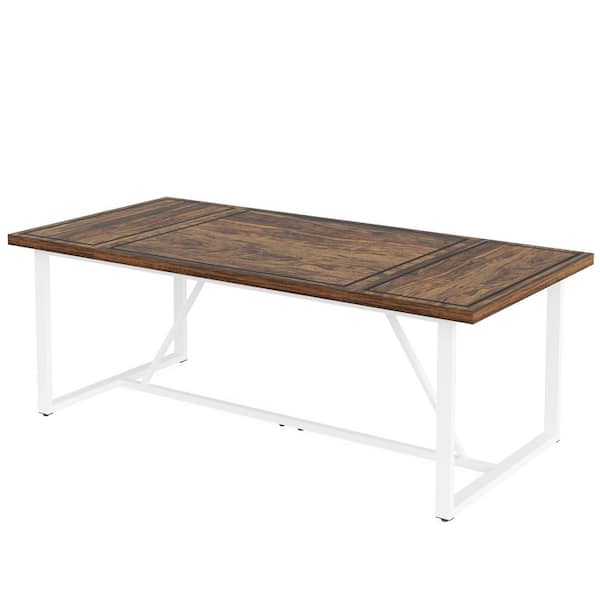 TRIBESIGNS WAY TO ORIGIN Adan Modern Rustic Brown Wood 70.9 in. Trestle Rectangle Dining Table Seats 8 with Metal Base