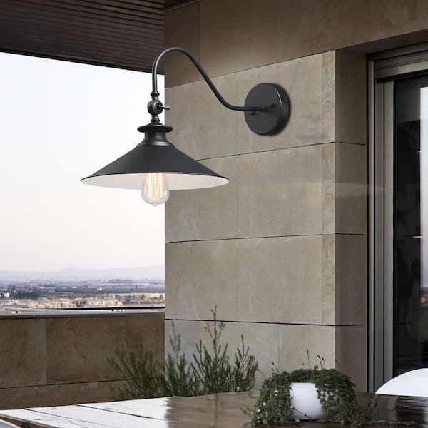 13 in. Black 1-Light Outdoor Hardwired Barn Sconces Light with Metal Shade