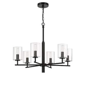 Hailie 6-Light Flat Black Finish with Clear Glass Transitional Chandelier for Kitchen/Dining/Foyer No Bulb Included