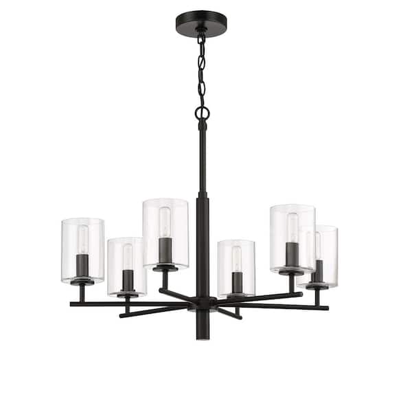 CRAFTMADE Hailie 6-Light Flat Black Finish with Clear Glass Transitional Chandelier for Kitchen/Dining/Foyer No Bulb Included