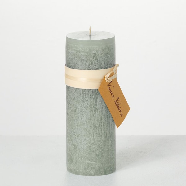Vance Kitira 9 in. Sage Timber Pillar Candle