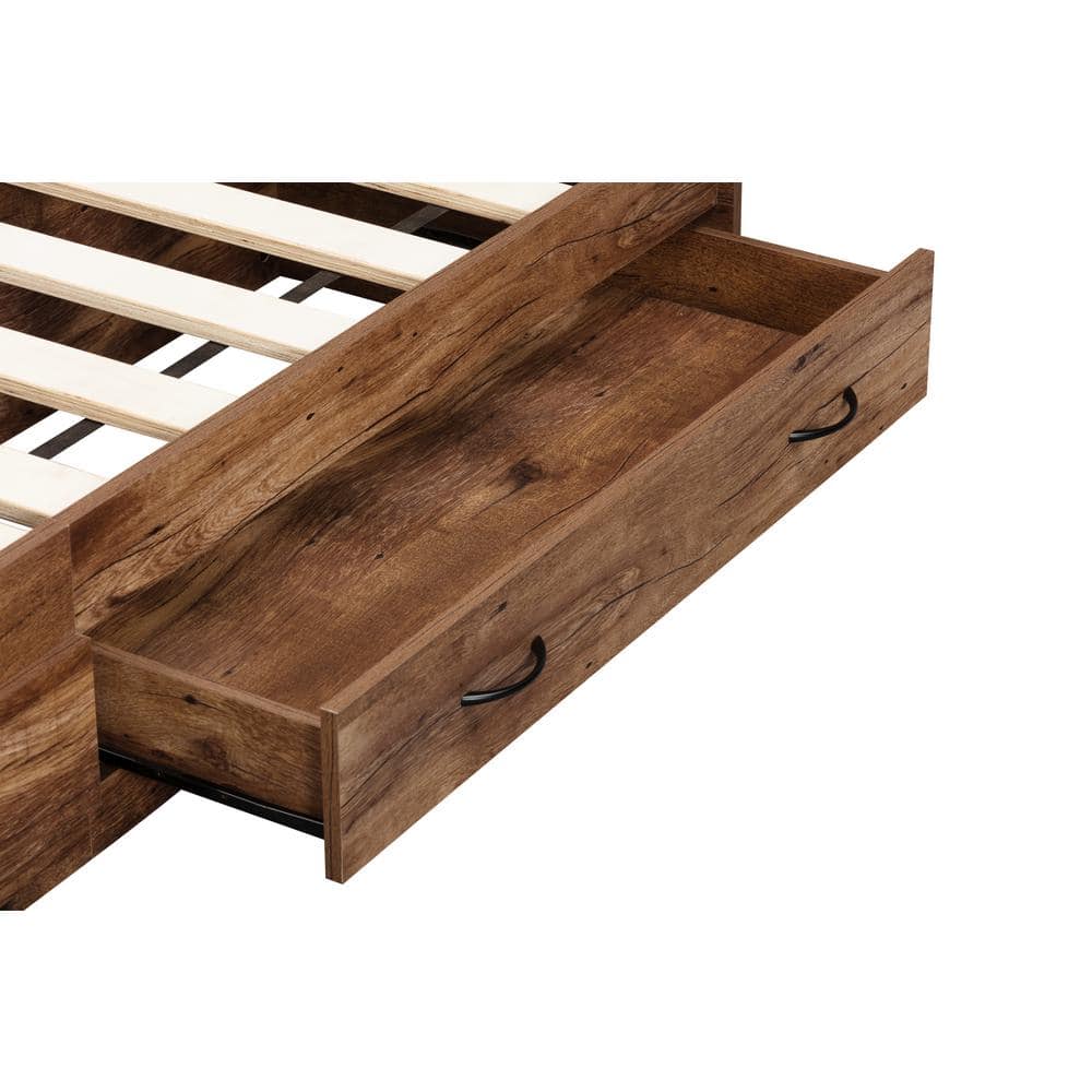 Twin Mountain Oak Platform Bed with 2 Storage Drawers