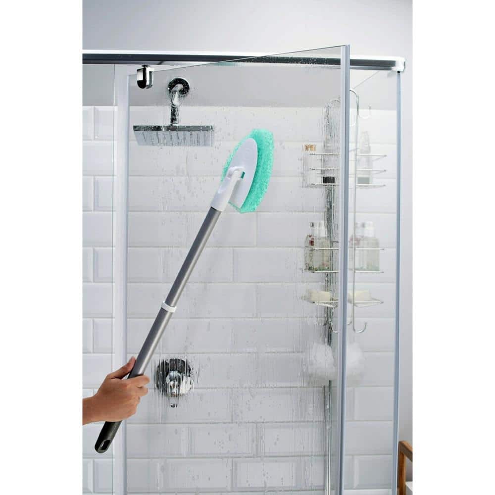 Blue and Silver Steel Handle Shower Scrubber with Recycled PET Bristles (2-Pack)