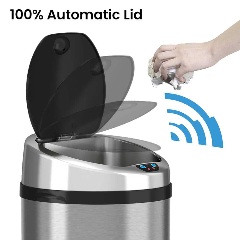 8 Gallon Brushed Stainless Steel Touchless Trash Can