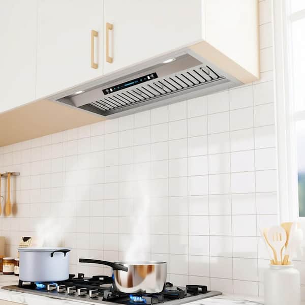 42 in. 400 CFM Convertible Insert Range Hood Stainless Steel with Baffle Filters, LED and Gesture Control