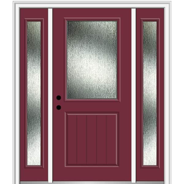 MMI Door 64 in. x 80 in. Right-Hand Inswing Rain Glass Burgundy Fiberglass Prehung Front Door on 4-9/16 in. Frame
