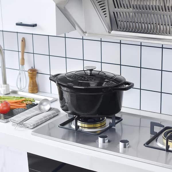 8 qt. Oval Non-Stick Cast Iron Dutch Oven in Black with Lid VS-ZTO