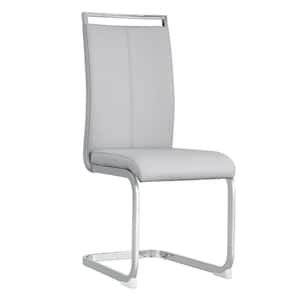Modern Light Gray PU C-shaped Dining Chairs with Tube Chrome Metal Legs (Set of 2)