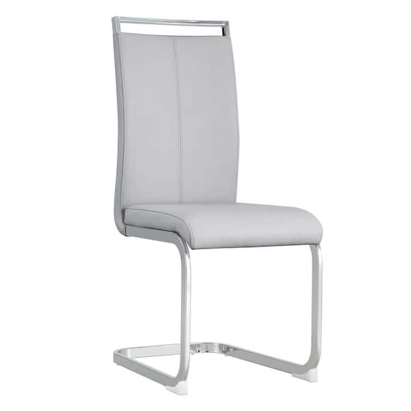 Unbranded Modern Light Gray PU C-shaped Dining Chairs with Tube Chrome Metal Legs (Set of 2)