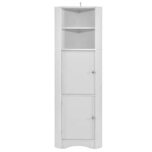 15 in. W x 15 in. D x 61 in. H Freestanding Storage Tall Corner Cabinet with Doors, Adjustable Shelves , White