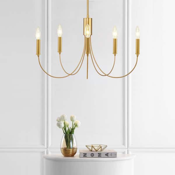 EDISLIVE Galea 5-Light Brass Linear Chandelier Candlestick Island Farmhouse Kitchen Dining Room Pendant