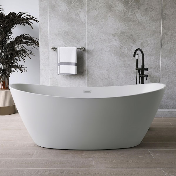 71 in. x 31.5 in. Acrylic Flatbottom Freestanding Soaking Bathtub in Gray
