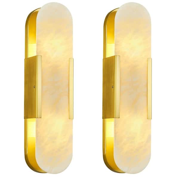 Home Light 19.7 in. 1 Light Gold Modern LED Wall Sconce With Marble Shade, 2-Pack