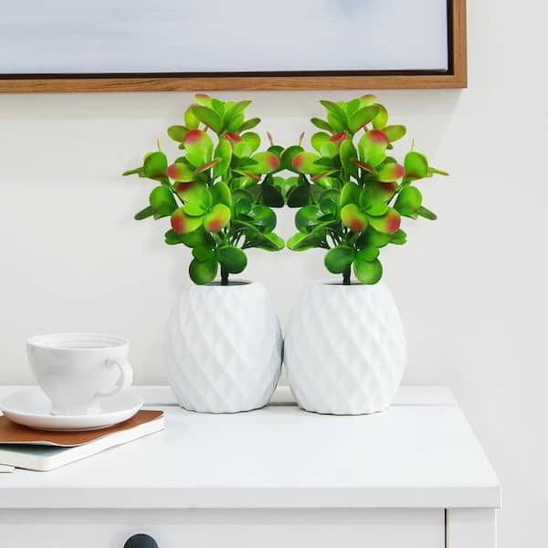 LIVING LUXURY 12 in. Jade Leaf Artificial Succulent Stem Plant Greenery  Pick Bush (Set of 2) 83889-GR - The Home Depot