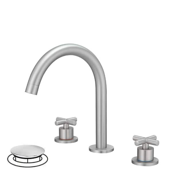 HOMEMYSTIQUE 8 in. Widespread Double Handle Bathroom Faucet with Drain Kit Included and Spot Resistant in Brushed Nickel