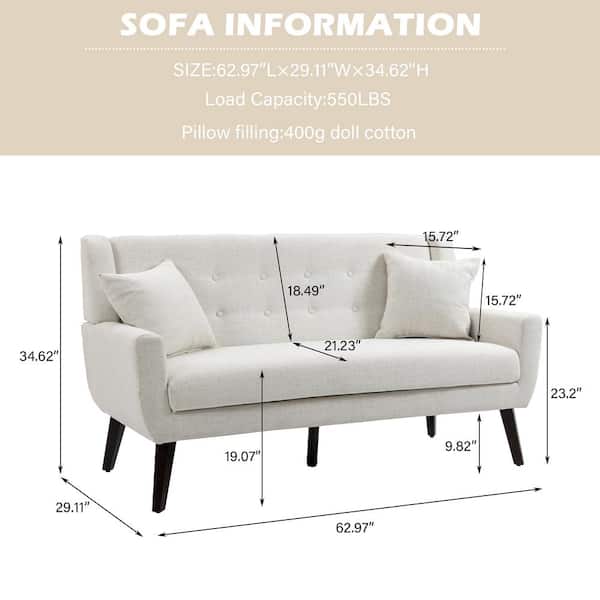 Uixe 63 in. Straight Arm 2-Seater Sofa in Beige FOP-LS0003