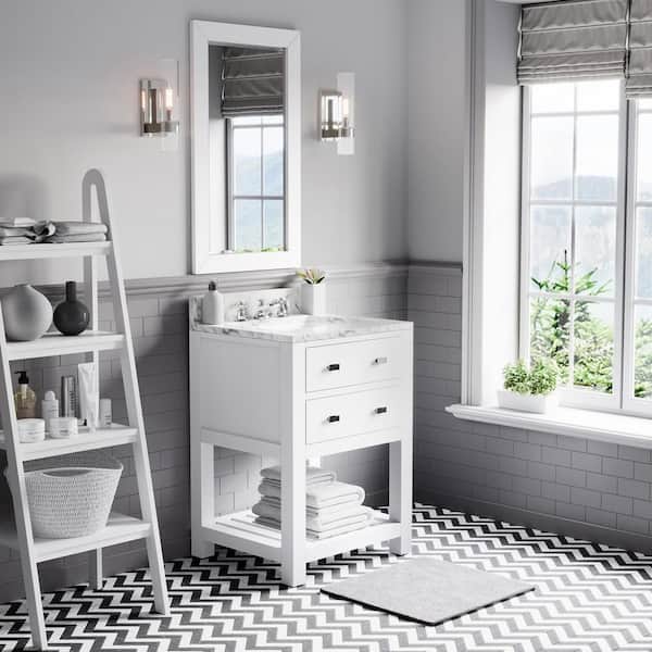 24 in. Vanity in Carrara White with Marble Vanity Top in Carrara White