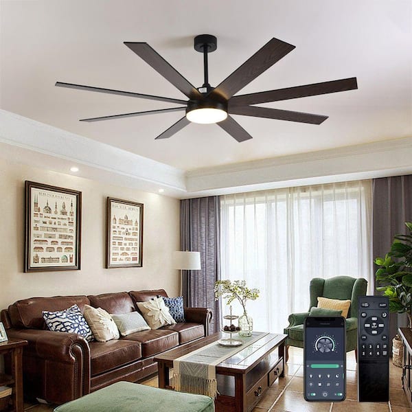 71 in. Dark Walnut Black Downrod Mount Standard Ceiling Fan with Lights and Remote Included
