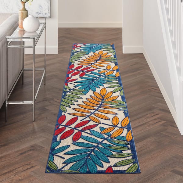 Aloha Multicolor 2 ft. x 12 ft. Kitchen Runner Floral Contemporary Indoor/Outdoor Patio Area Rug