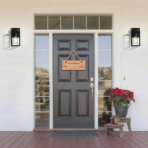 9.3 in. Black Outdoor Wall Lantern Sconce Modern Exterior Light with Clear Glass Shade for Porch, Patio, or Garage
