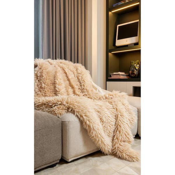 Beige Wool Solid Color Plush Throw Beige Wool Solid Color Plush Throw
