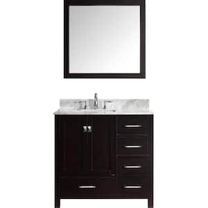 Caroline Avenue 36 in. W Bath Vanity in Espresso with Marble Vanity Top in White with Square Basin and Mirror