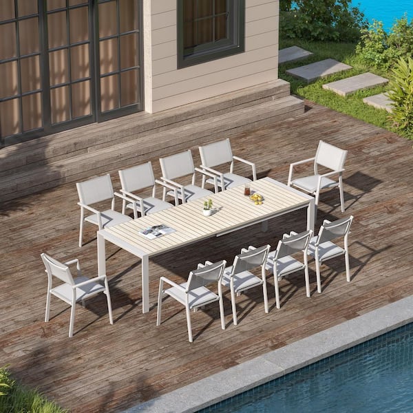 CikaCika Gray 11-Piece Aluminum Rectangular Dining Height Outdoor