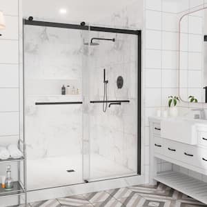 60 in. W x 76 in. H Double Sliding Frameless Shower Door in Matte Black with Clear Glass