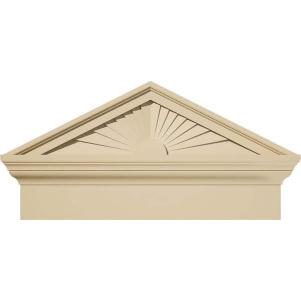 Ekena Millwork 24-in W x 12-7/8-in H x 2-3/4-in P (Pitch 6/12) Peaked Cap Sunburst Signature Urethane Combination Pediment, Primed Tan