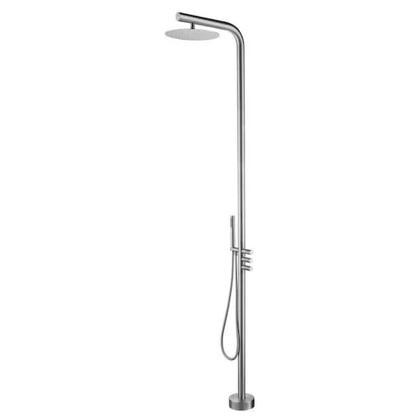 FLG Triple Handle 1-Spray Floor Mount Shower Faucet 1.8 GPM Outside Shower System with Ceramic Disc Valves in Brushed Nickel