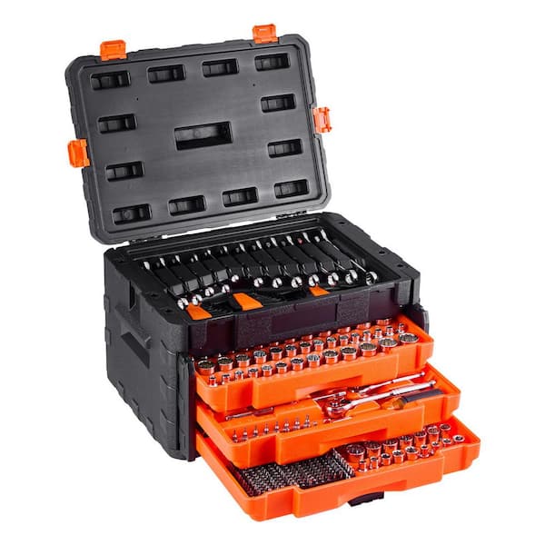 Mechanics Tool Set and Socket Set, SAE Metric Mechanic Tool Kit, 1/4,3/8 and 1/2 in. Drive Standard Sockets, 450-Piece