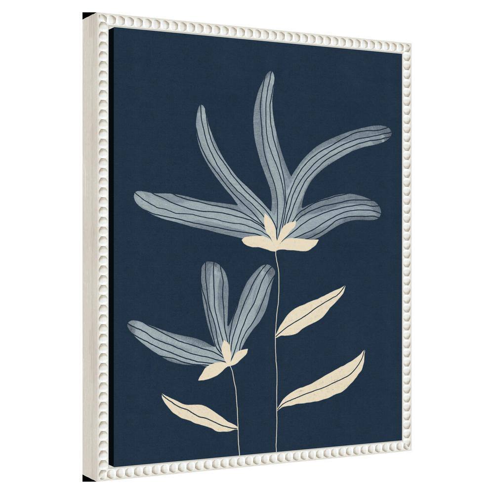 Two Flowers Abstract Navy and White Canvas Wall Art