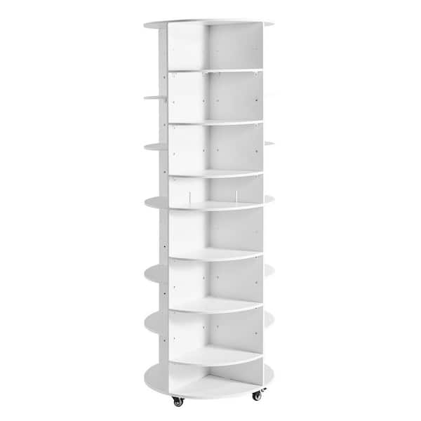 7 Tier Rotating Shoe Rack Tower with Shelves, White 360° Spinning Carousel Display-Wheels, Lazy Susan Organizer Closet
