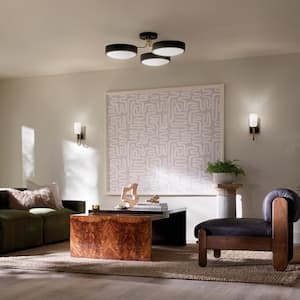 Sago 40 in. 3-Light Black and Champagne Bronze Bedroom Modern Integrated LED Semi-Flush Mount Ceiling Light