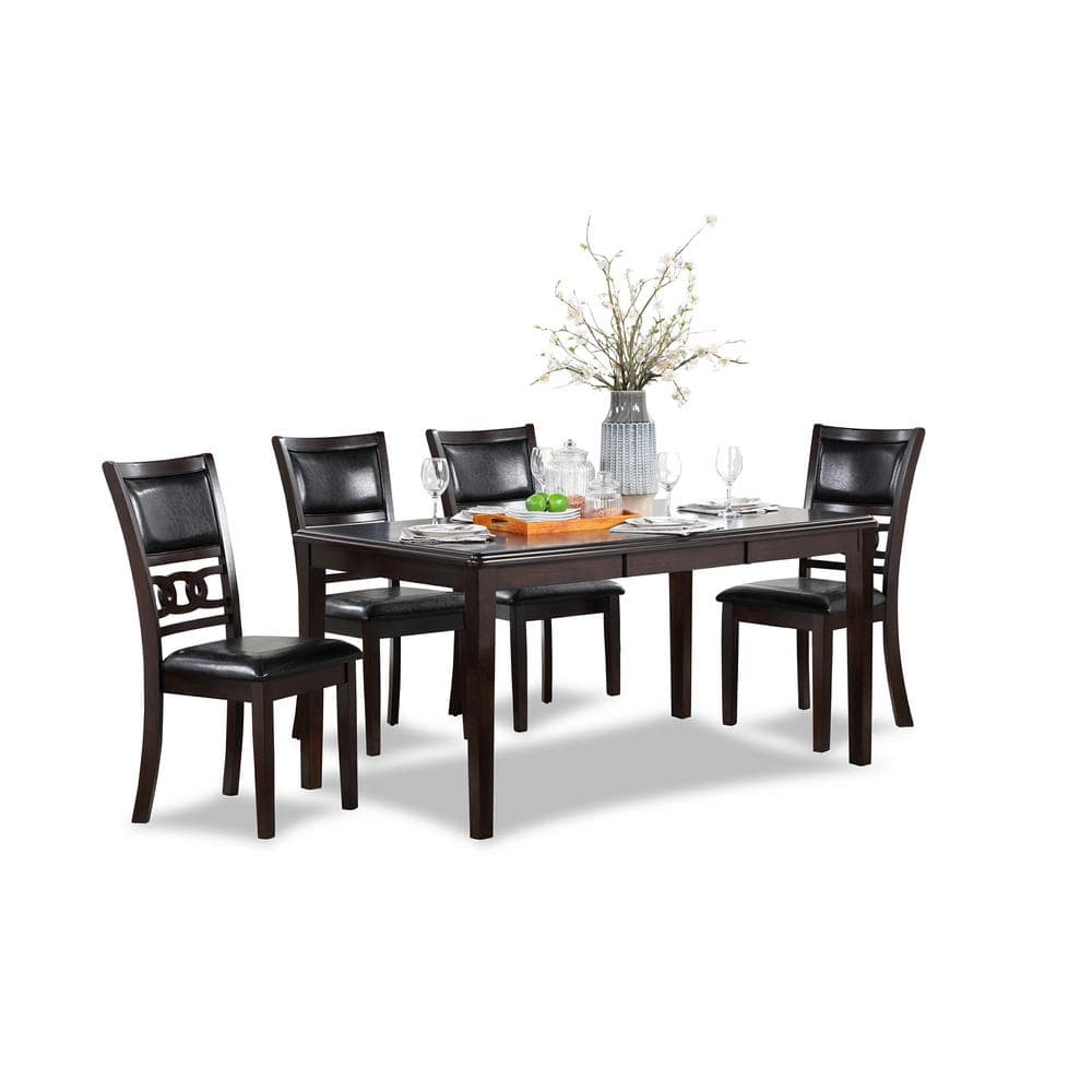 Gia 60" Ebony Wood Dining Set with 4 Black PU Chairs