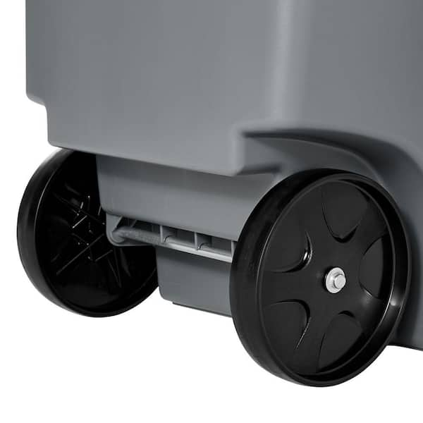 BRUTE 50 Gal. Grey Rollout Plastic Indoor or Outdoor Trash Can with Lid For Offices/Warehouses/Commercial Environments