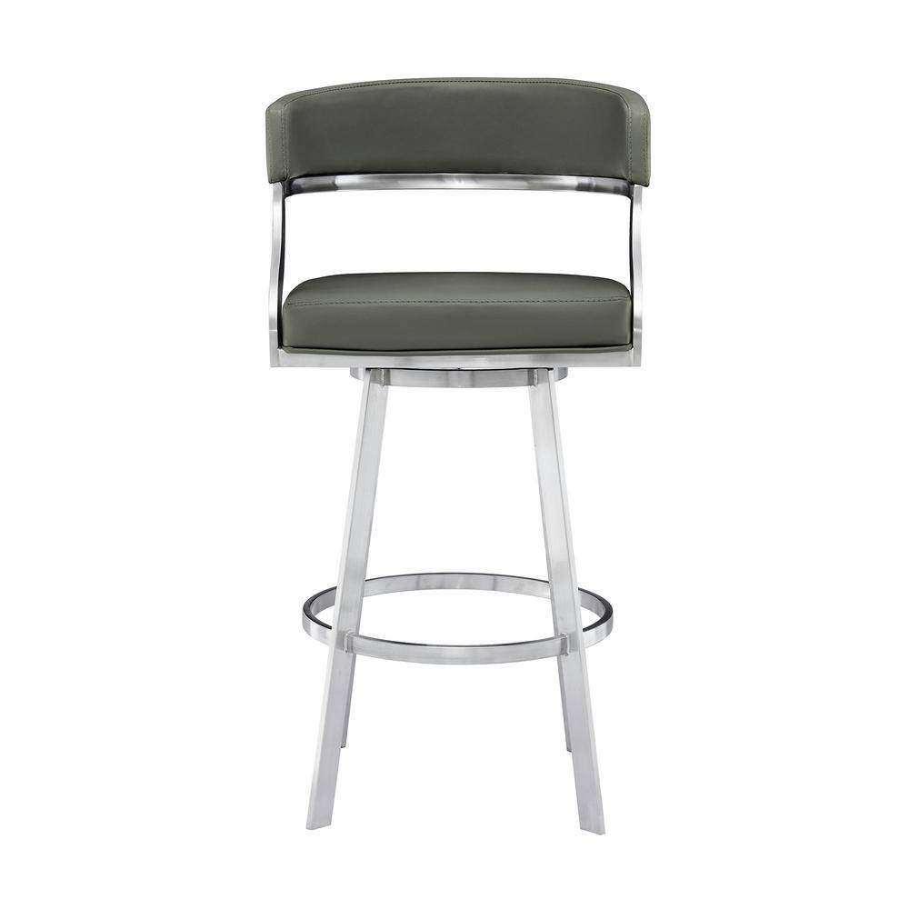 Gray Metal and Faux Leather Swivel Bar Stool, 30"