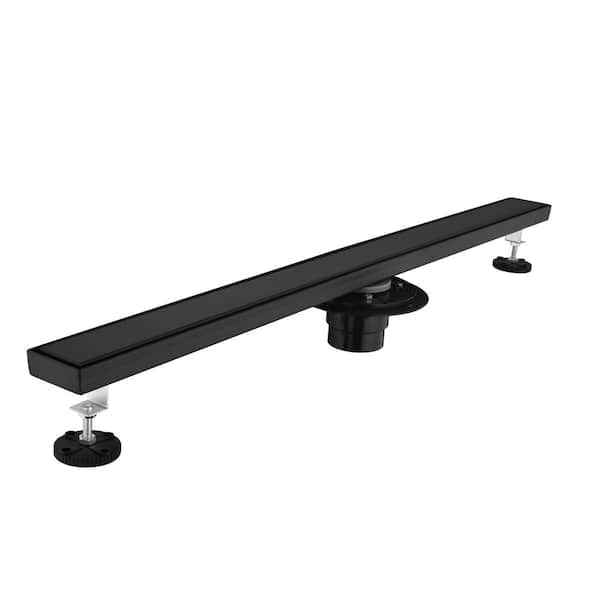 Tahanbath 32 in. Linear Shower Drain 304 Stainless Shower Drain Included Hair Strainer and Leveling Feet in Matte Black