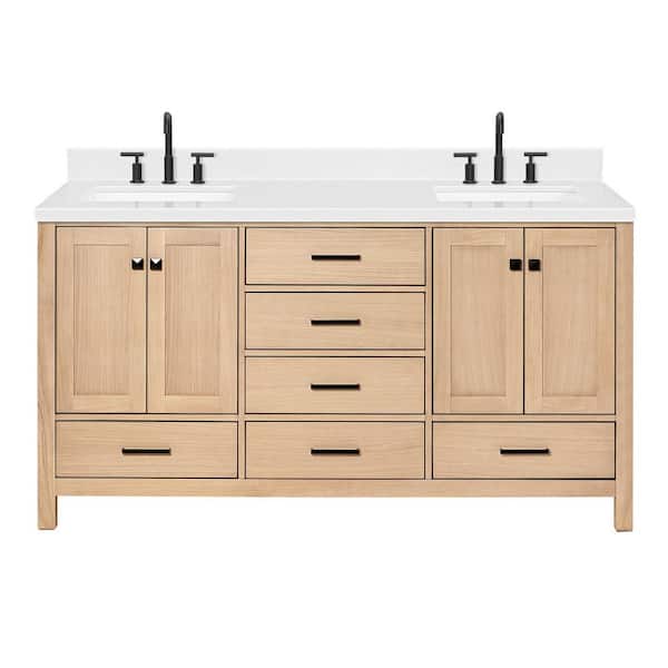 ARIEL Cambridge 66 in. W x 22 in. D x 36 in. H Double Rectangle Sink Bath Vanity in Oak with Carrara White Quartz Top