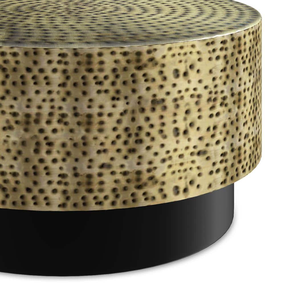 Montrose 30" Round Antique Gold and Black Metal Coffee Table