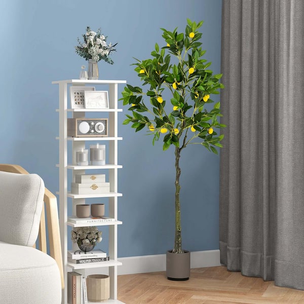5.2 ft. Artificial Lemon Tree with Lemon Fruits, Cement Pot