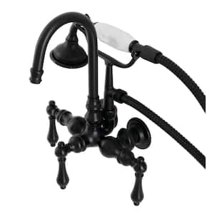 Aqua Vintage 3-Handle Wall-Mount Clawfoot Tub Faucets with Hand Shower in Matte Black