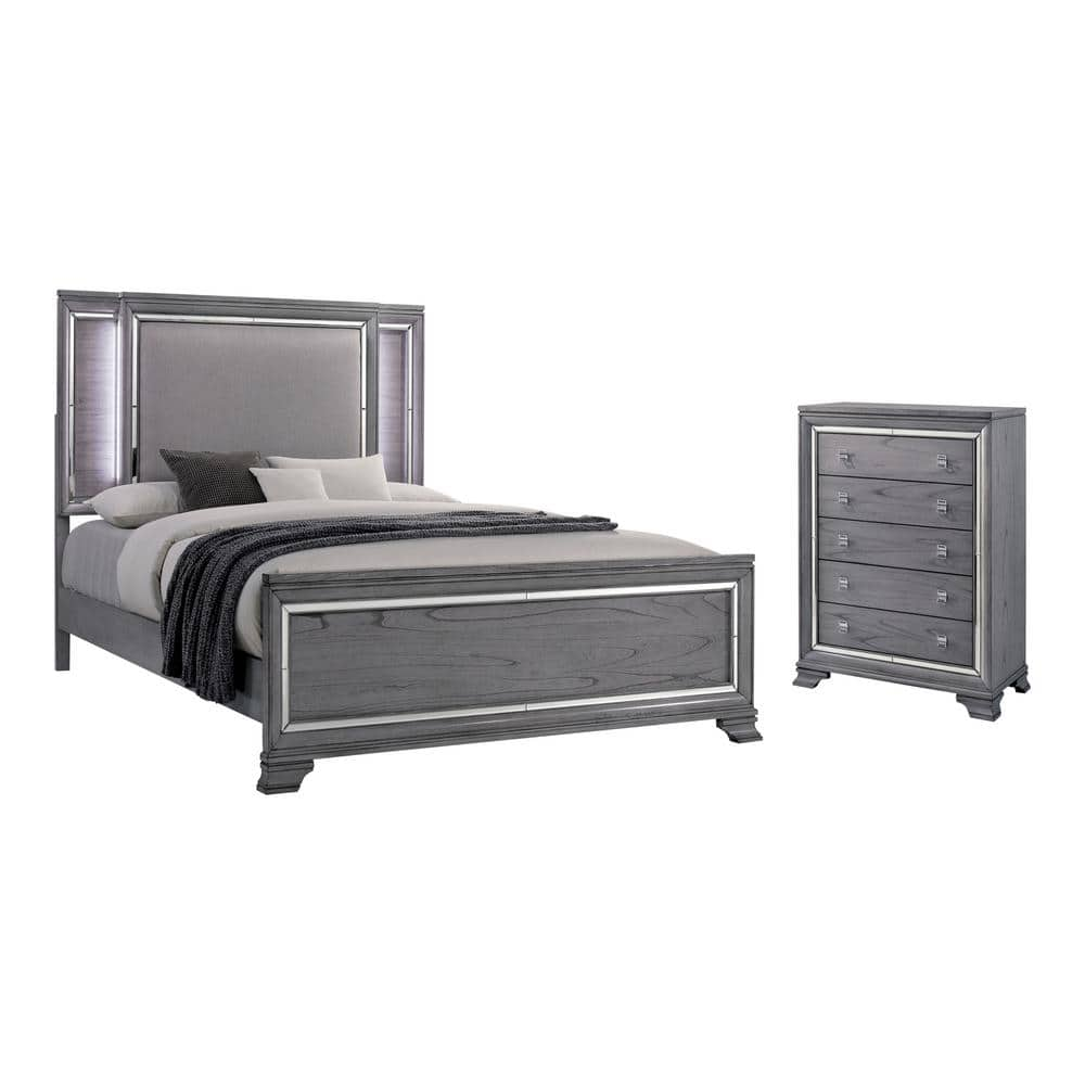 Furniture of America Tannon 2-Piece Light Gray Queen Wood Bedroom Set ...